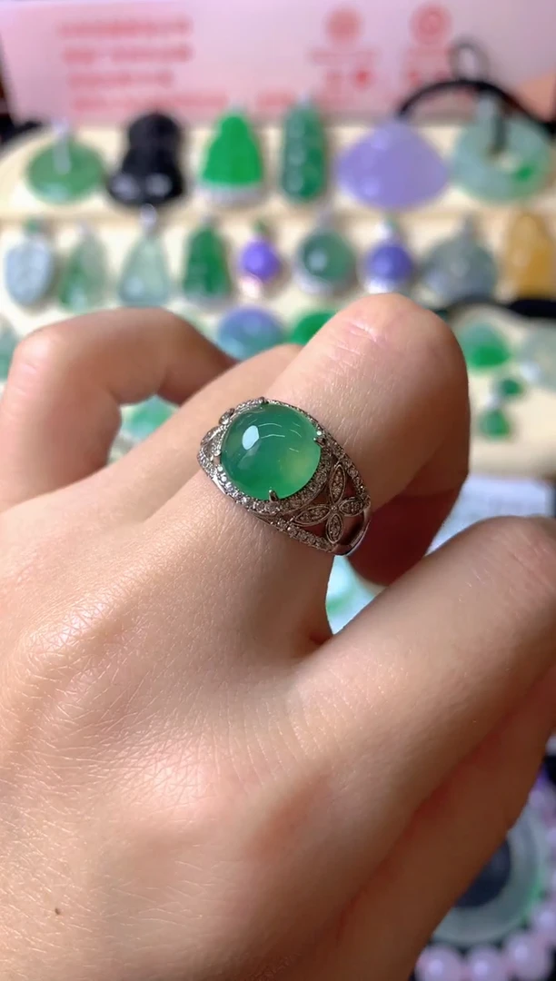 银S925镶嵌戒指翡翠花**.戒指