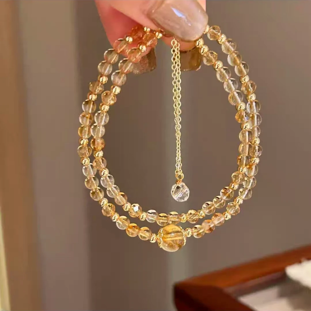 【日日富】天然黄水晶双圈手链女精致黄塔晶手串