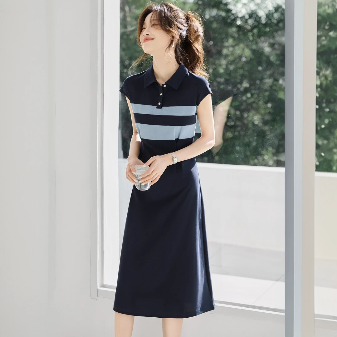 休闲收腰连衣裙女夏季2025新款时尚气质衬衫裙复古洋气减龄A字裙