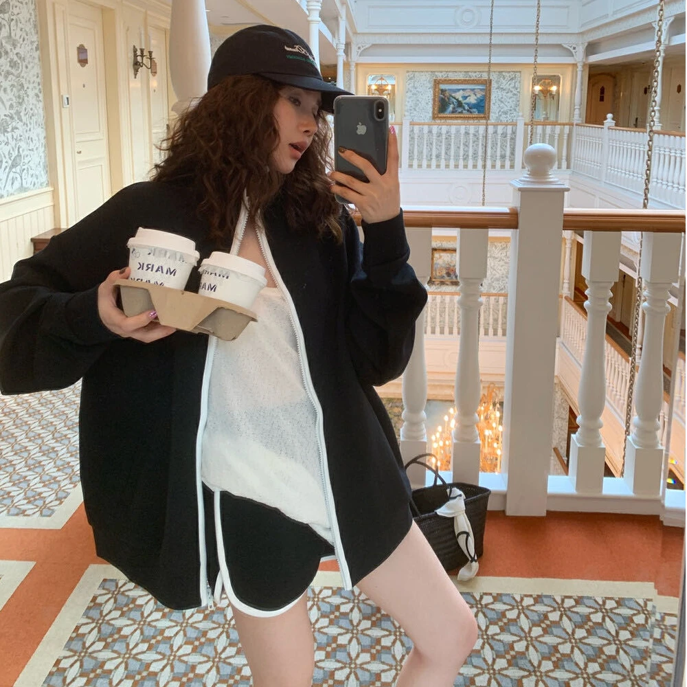 休闲运动时尚套装女春季2025新款撞色夹克外套高腰显瘦短裤两件套