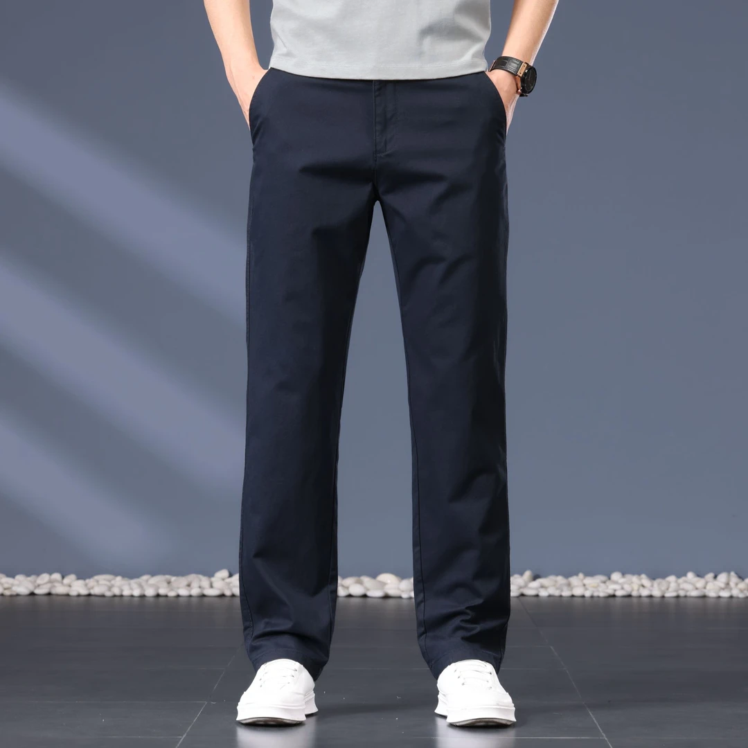 老爷车夏季薄款纯棉男士简约休闲裤男宽松高腰直筒长裤子