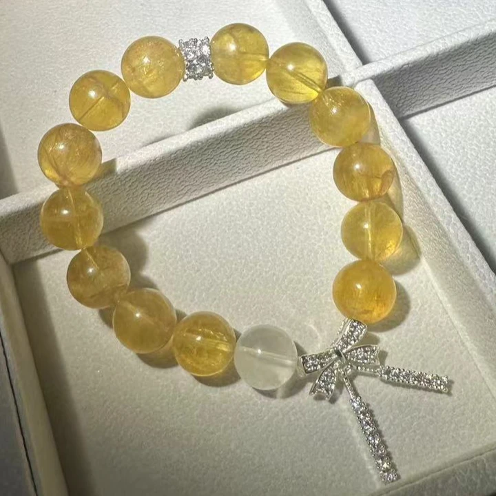 【日富一日】黄莹石奶白晶水晶手串12mm+