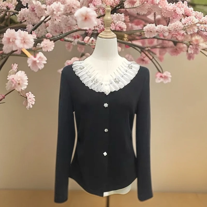 H5109028回味依衣春季时尚新款高级蕾丝花边领小衫