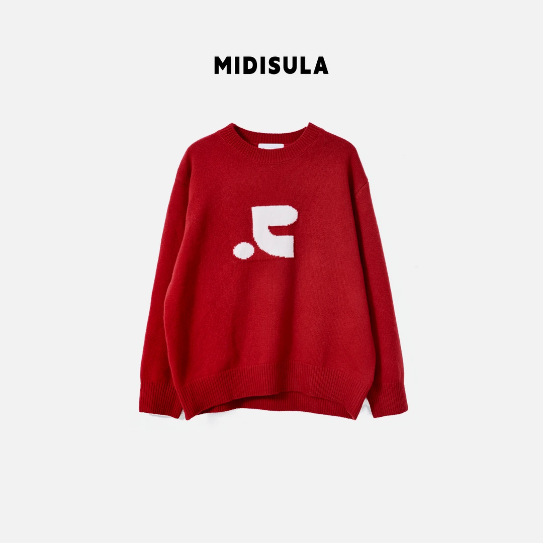【H.MDSL】撞色字母软糯慵懒风显瘦百搭洋气红毛衣加厚羊毛衫#2124
