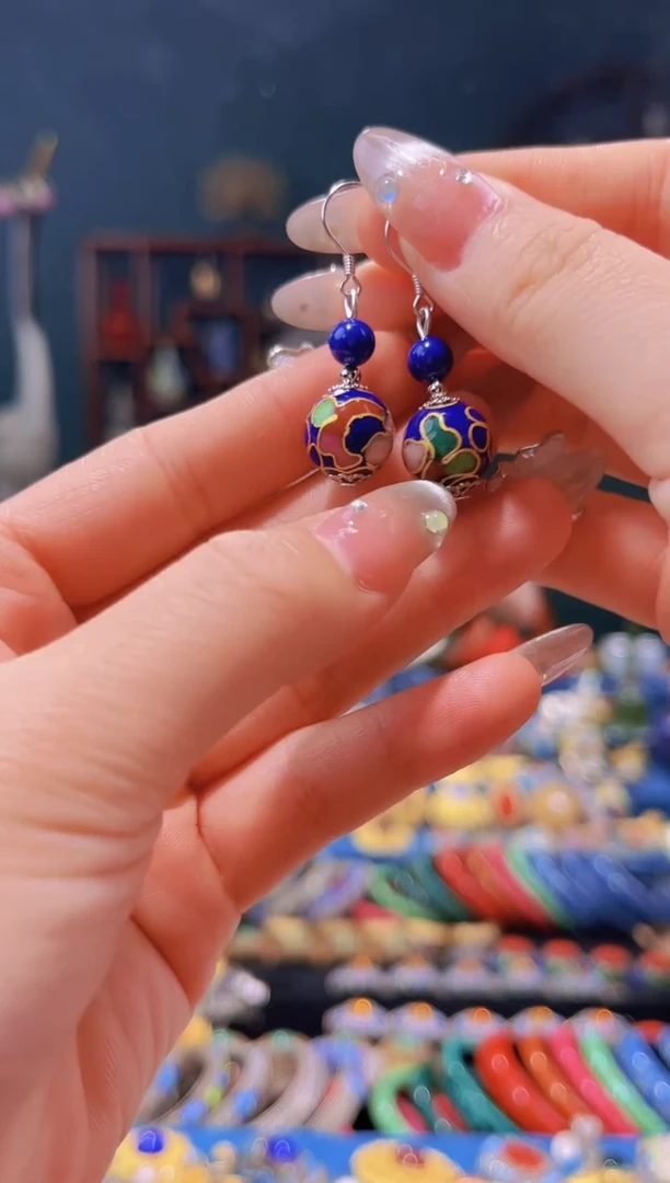 景泰蓝耳环宝蓝色