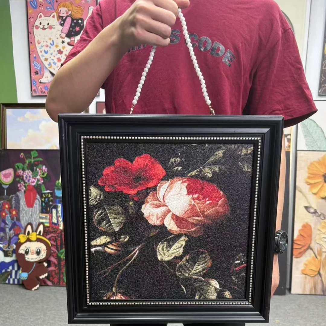 美式串珠花卉方形壁画客厅沙发背景墙卧室装饰画4040