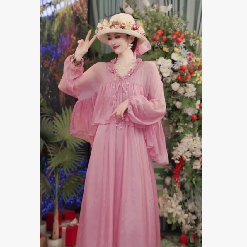 【玫瑰女神】设计师桑蚕丝宽松时尚波点女装两件套连衣裙251D600
