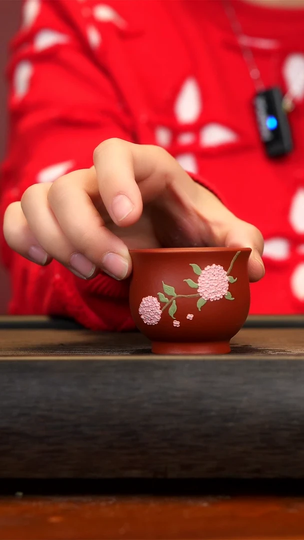【闪购商品】紫砂茶壶红泥绣球花杯子
