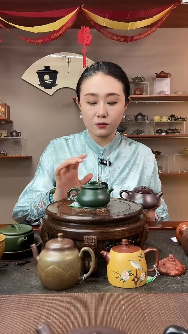 茶壶紫砂智**?光器潘壶 墨绿泥