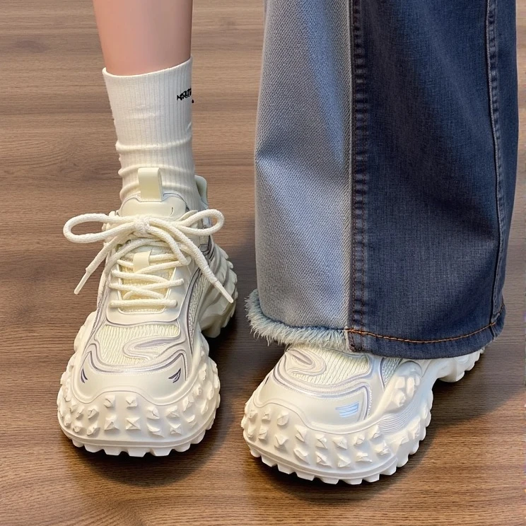 超轻~轮胎老爹鞋女轻便2025夏季新款网面透气榴莲厚底增高休闲鞋