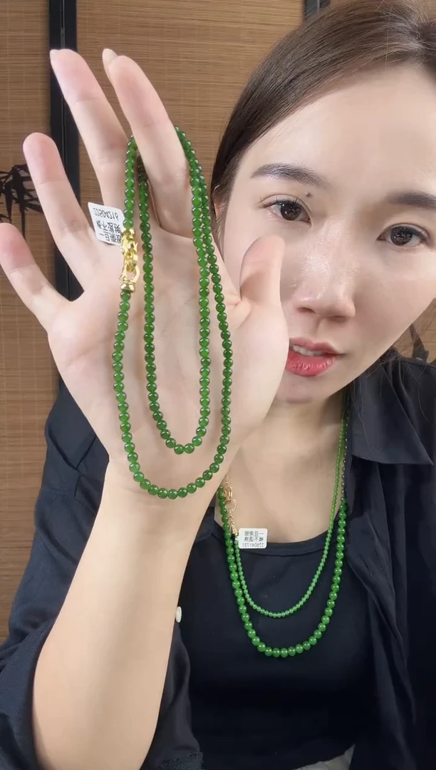 和田玉（碧玉）未镶嵌颈饰4mm菠菜无矿毛衣链