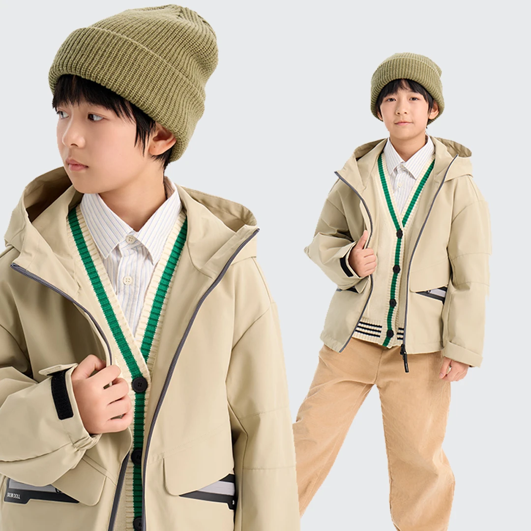 童心园大风车三合一冲锋衣羽绒服校园神器保暖时尚拼接多色T02