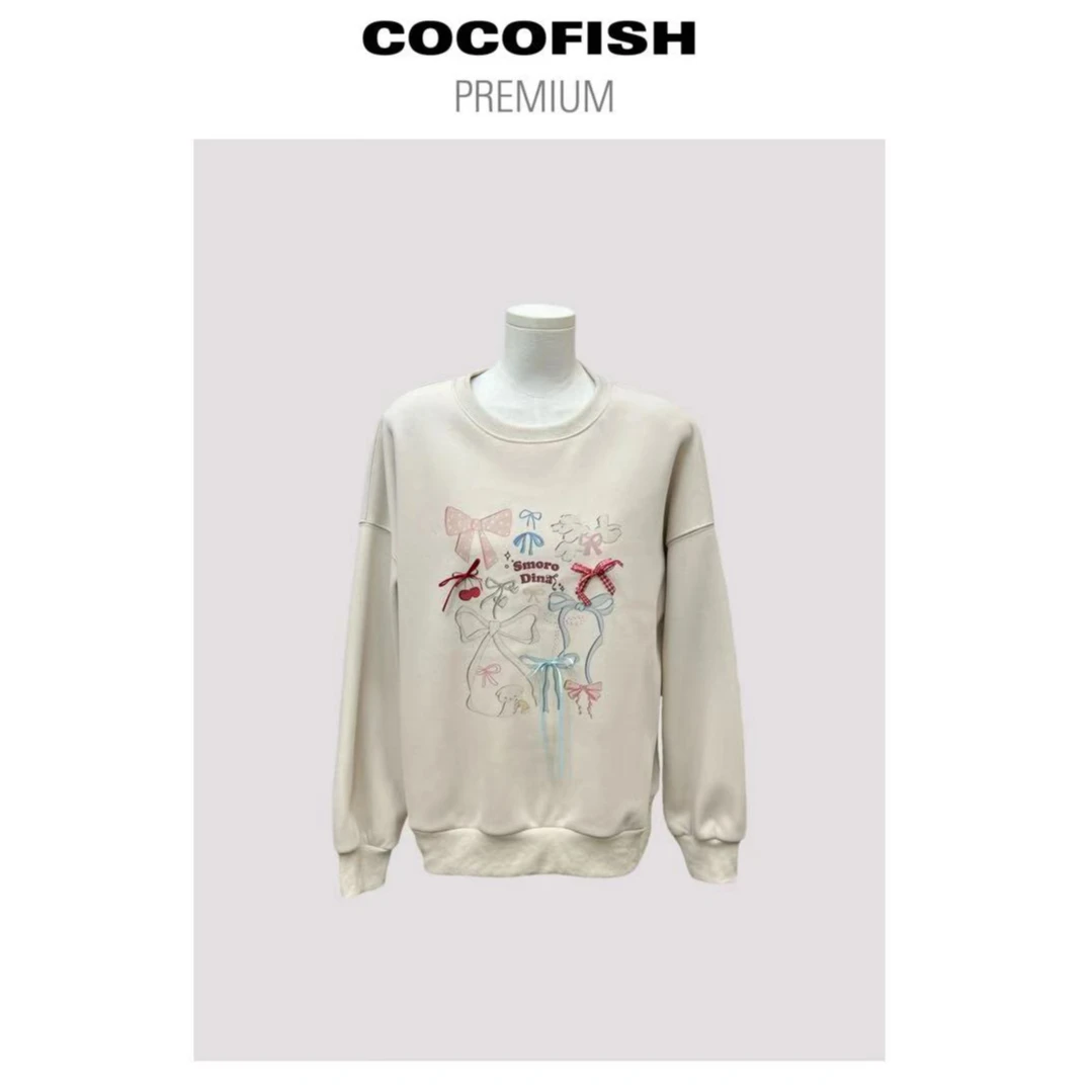 甜美蝴蝶结卡通印花圆领宽松套头卫衣#808895