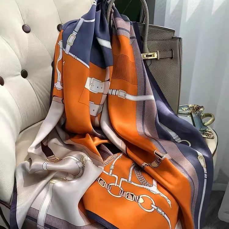 时尚百搭女款丝巾气质洋气轻奢高档双面大方女士复古橘色优雅