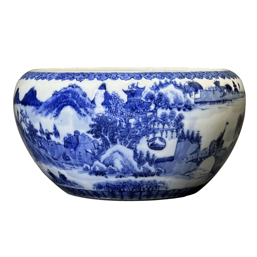 25190350y青花山水人物纹洗