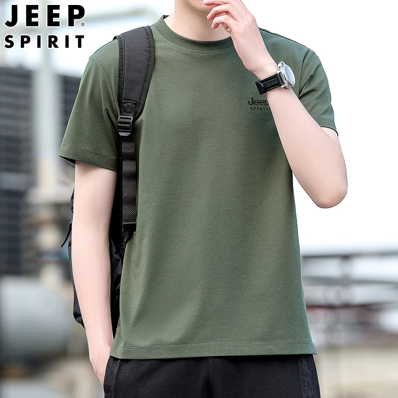 JEEP吉普夏季新款男士休闲时尚圆领大码T恤潮流运动薄款纯色短袖