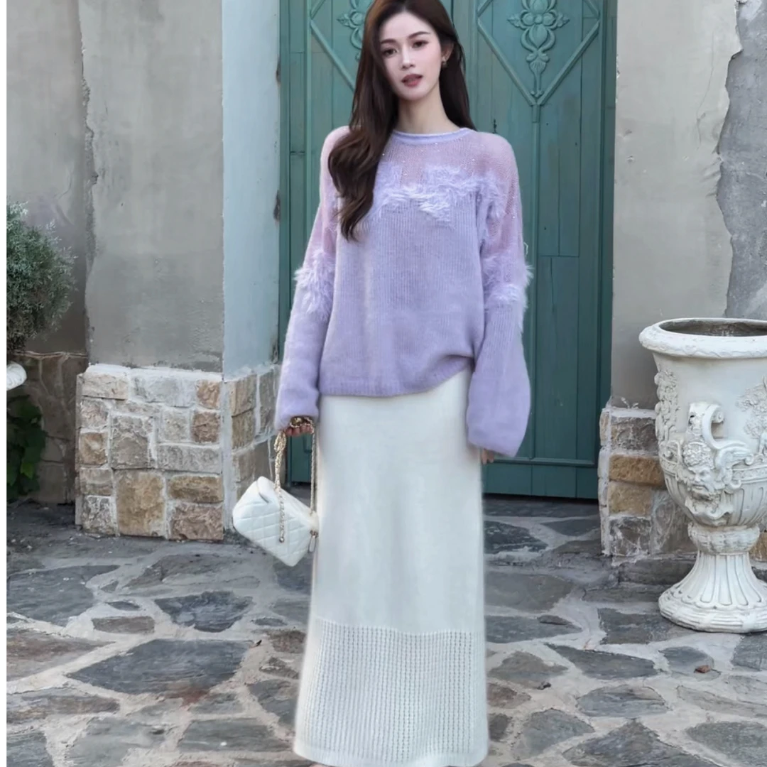 ZLeays林小允-晨雾半裙-高级针织米白色半裙XMXY304