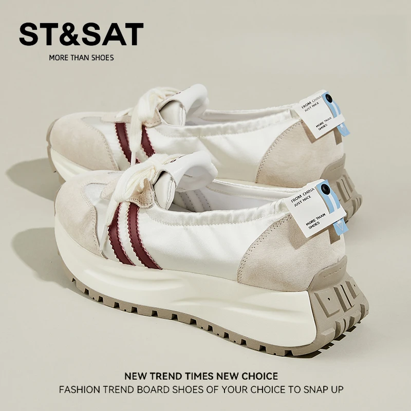 星期六增高浅口真皮德训鞋女秋季不累脚轻便百搭一脚蹬运动阿甘鞋