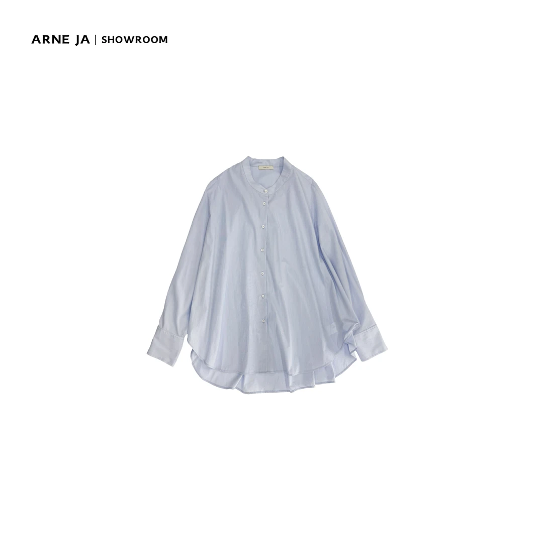 ARNE JA｜“买手系列”小众薄棉清爽蓝条纹弧形袖衬衫A951
