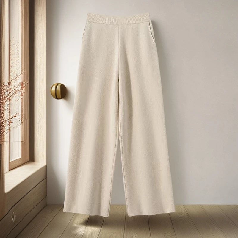 【100%山羊绒】净面带兜秋冬加厚阔腿裤显瘦直筒裤L604-cg