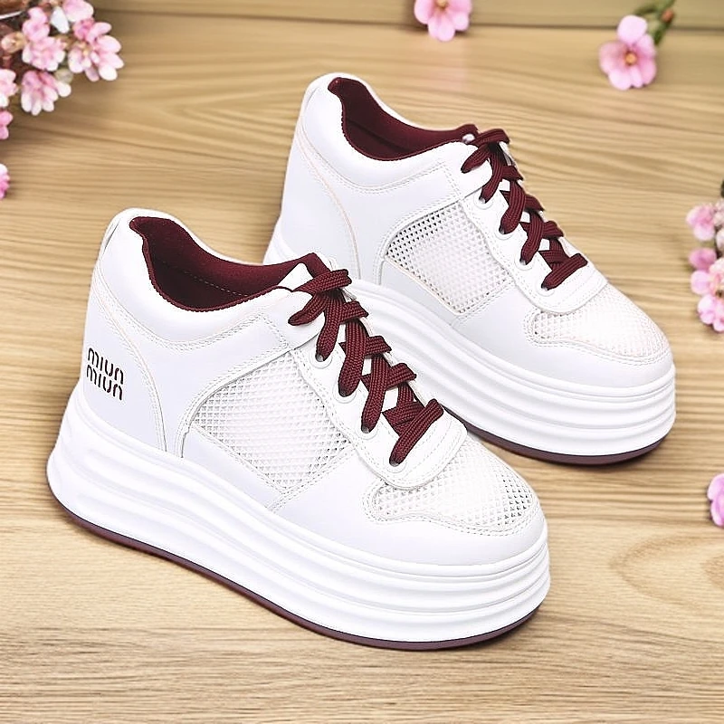 网面透气内增高小白鞋小个子松糕厚底休闲鞋百搭女鞋时尚运动板鞋
