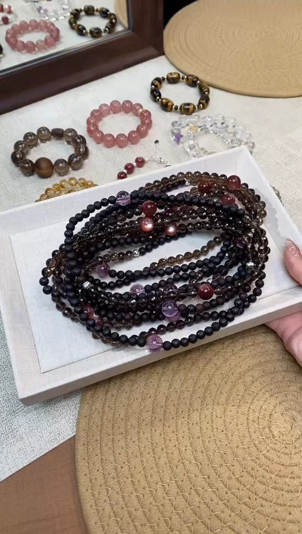 合金手链水晶《月下》茶晶软油降真香设计款双圈6-7mm多样性发一