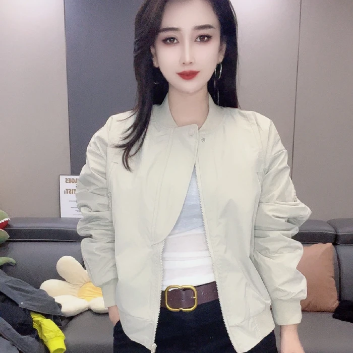 0888#棒球领拉链薄棉外套