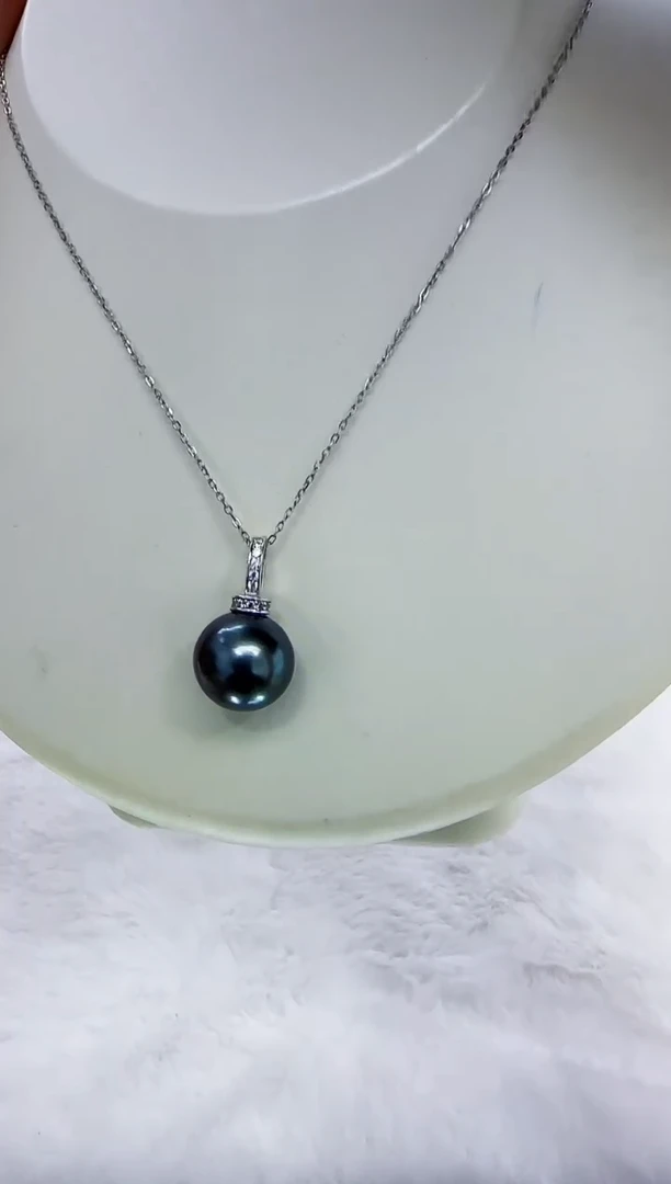 银S925镶嵌海水珍珠DA大溪地吊坠13-14 y258