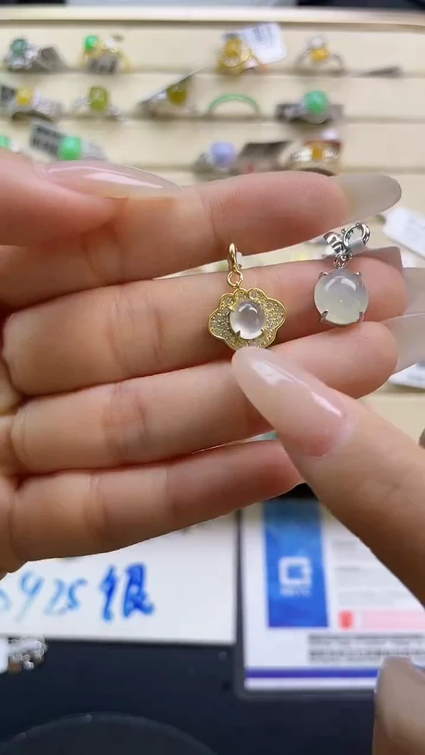 银S925镶嵌戒指翡翠翡翠 蛋面 银S925镶嵌