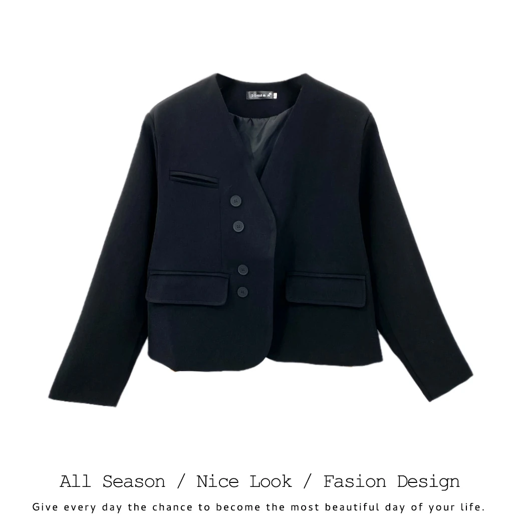 654 2025新款V领外套女短款名媛气质西装百搭设计感#610