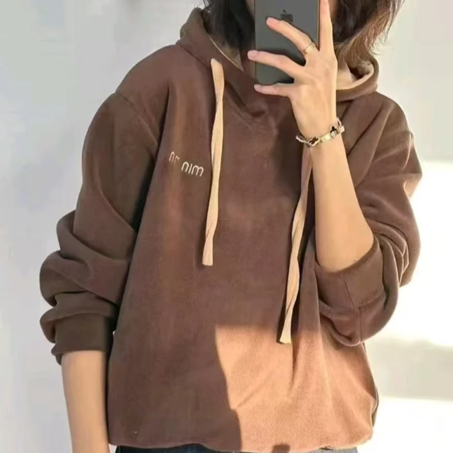 15877新款冬季双面绒连帽休闲简约显瘦时尚百搭卫衣