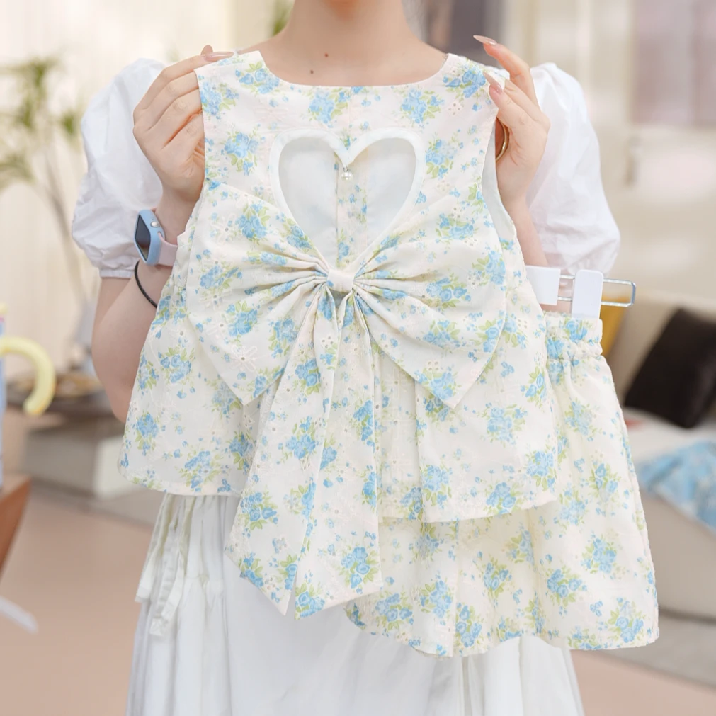 【柳】女童夏薄款休闲套头通用碎花女宝套装夏装童裙两件套SA30358