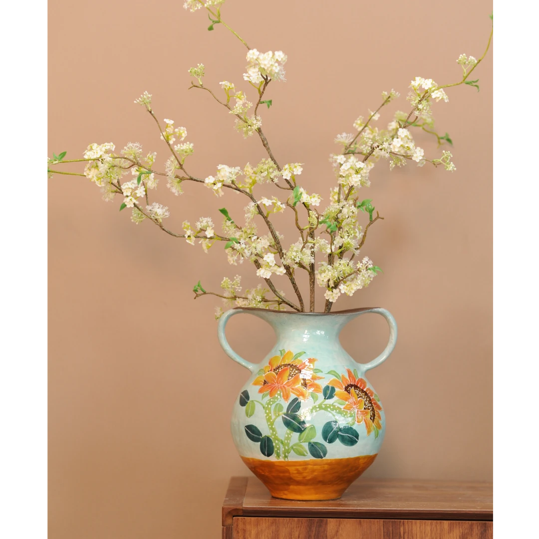 淳也-向日葵艺术感双耳陶瓷花瓶 H0810-42(高32 口10）