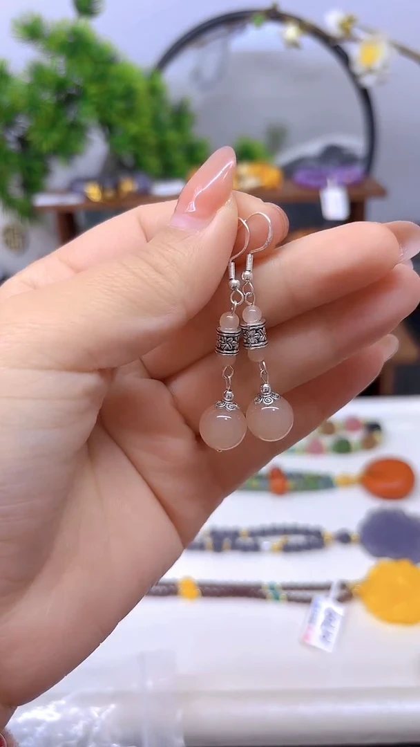 银S925镶嵌和田玉耳饰E880