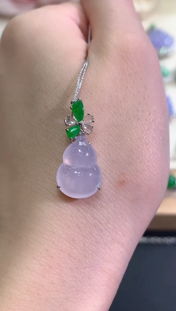 吊坠(不含链)18K金镶嵌翡翠冬日珠宝W21紫货有色差