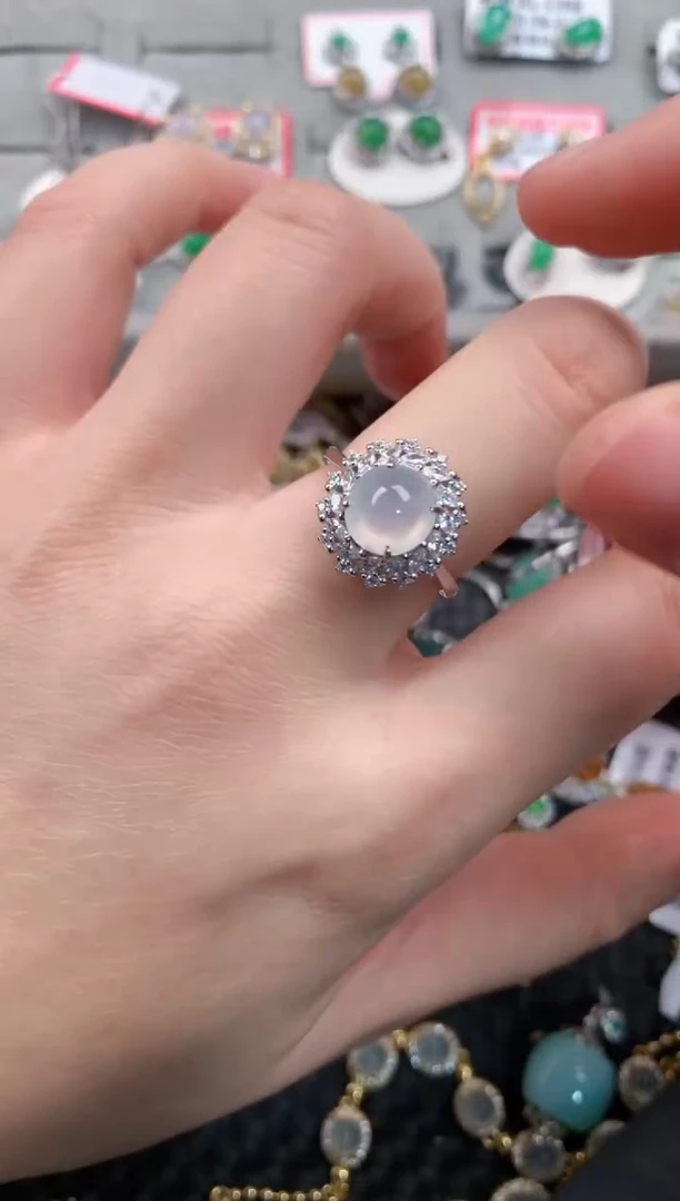 银S925镶嵌戒指翡翠1010---9