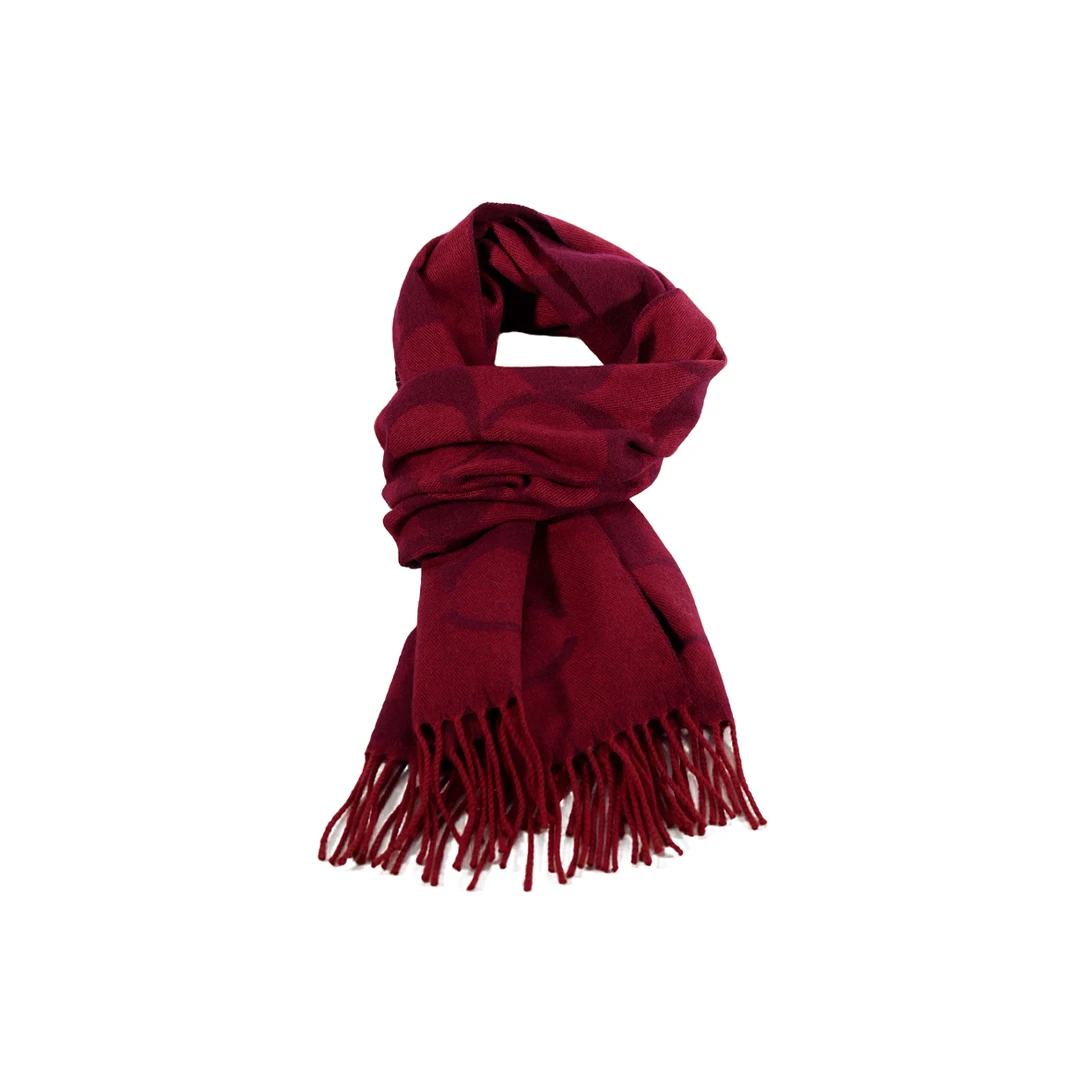 未使用 COACH/蔻驰 保暖厚款字母女围巾女士流苏红色WJ-0002