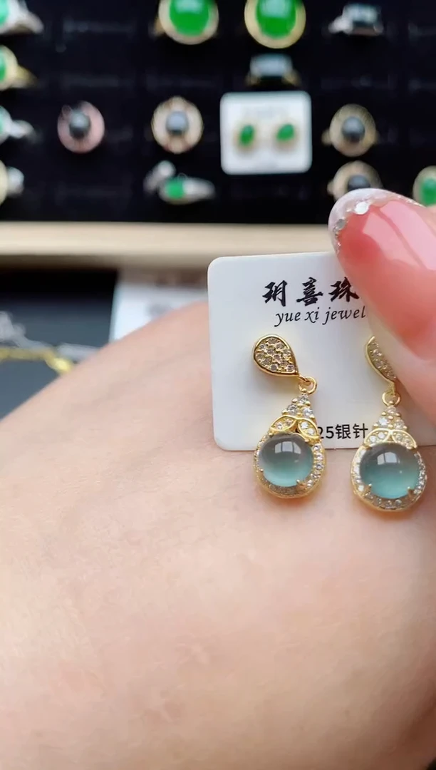 【闪购商品】翡翠耳饰银S925镶嵌12121