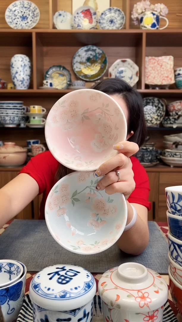 瓷片有古窑 蓝樱+粉樱 12cm中饭碗