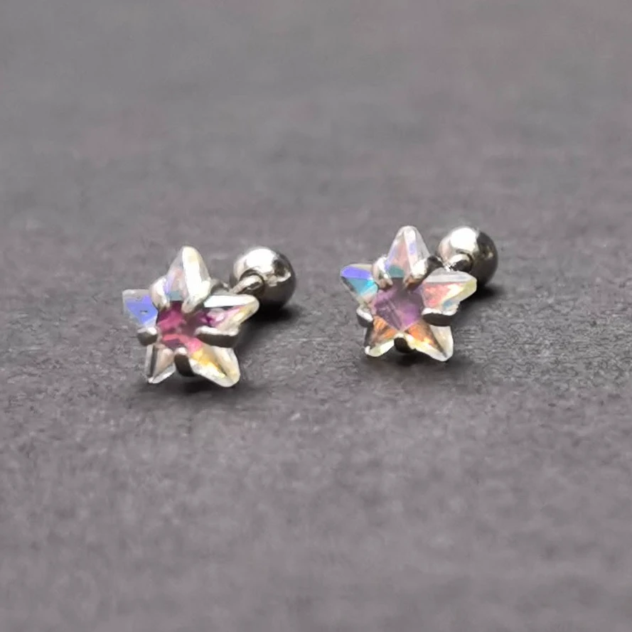 925银耳饰 E0062纯银耳钉迷你小巧简约星星螺丝小众耳环耳骨钉