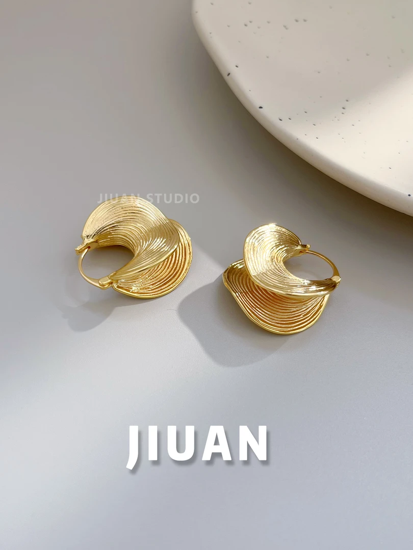 铜合金耳饰 复古不规则条纹耳环欧美风夸张耳饰
