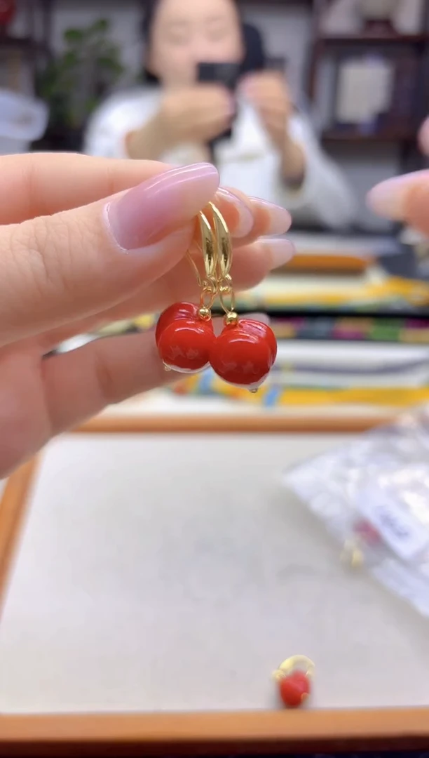 14K金镶嵌耳坠玛瑙/玉髓DIY款E961