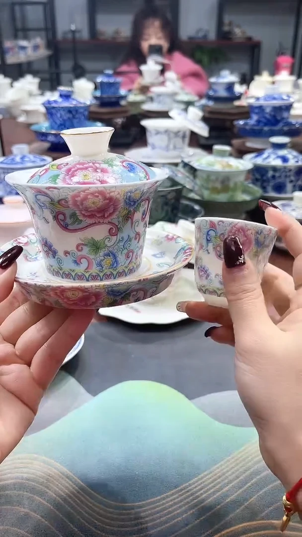 【闪购商品】掐银牡丹珐琅彩盖碗+1杯