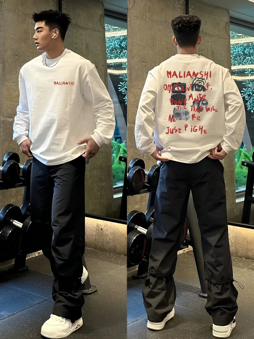 【重磅纯棉】cleanfit美式长袖T恤简约卡通休闲百搭秋季宽松潮流ins