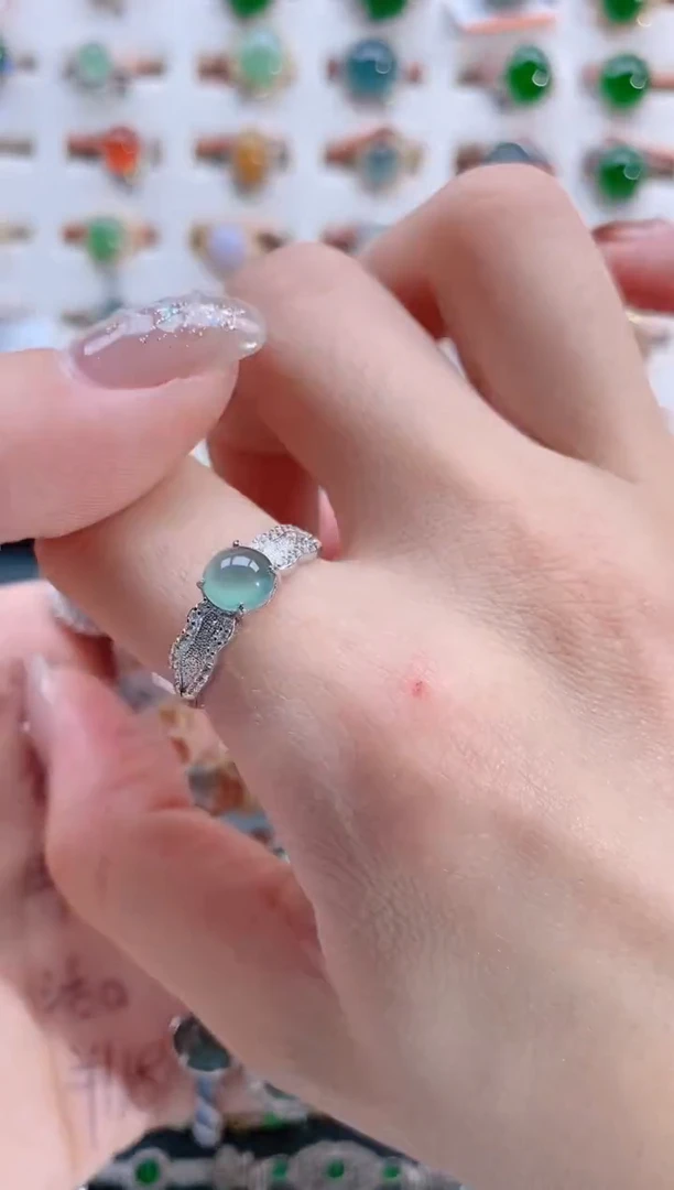 银S925镶嵌戒指翡翠天然翡翠