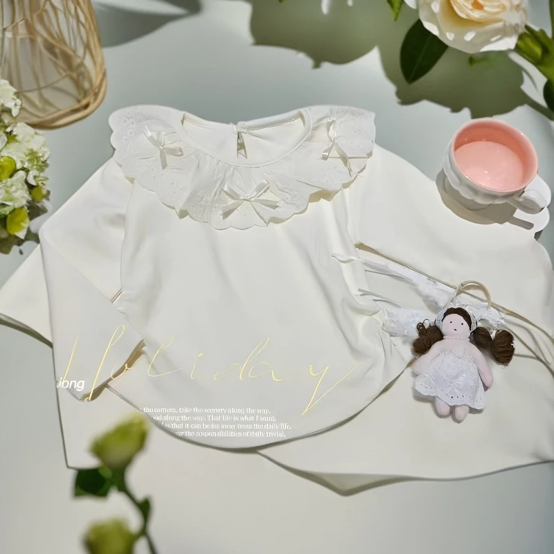 女童T恤新款长袖秋季蕾丝A类娃娃领韩版