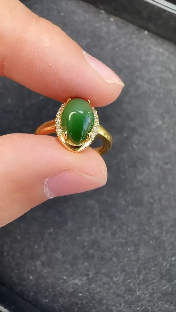 银S925镶嵌戒指和田玉猫眼戒指