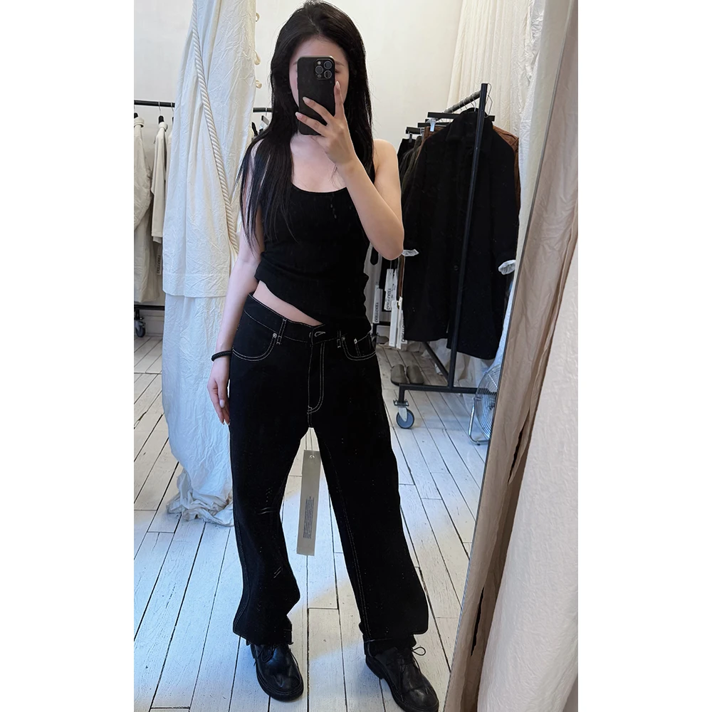 LA CALLA巴黎定制结构明缝黑牛裤YY-AO6562