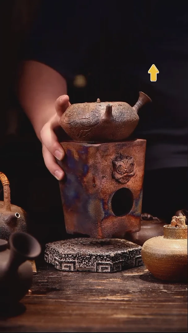 纯手工柴烧侧把加四方狮子炉