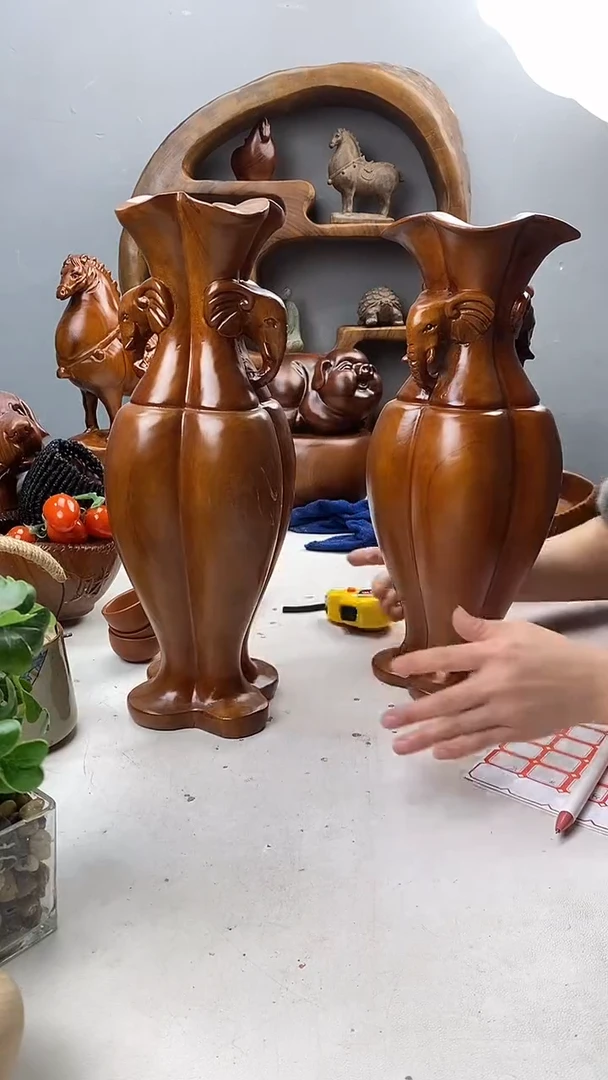 香樟木33香樟木大象花瓶一对